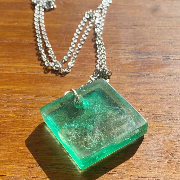 Translucent Teal Resin Square Pendant Natural Mica Mountain Pendant - Picture 4 of 4